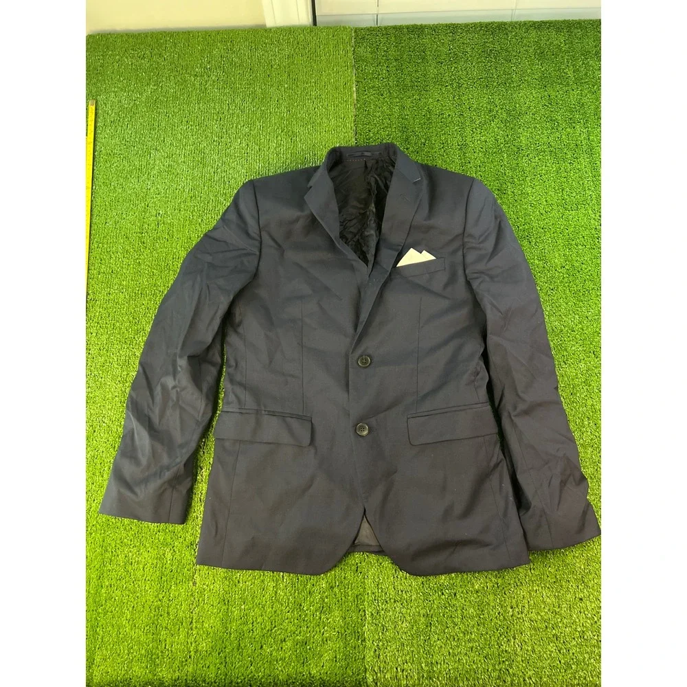 H&M Men's Navy Blue Blazer Suit Jacket with‎ White Pocket Square Size 38R